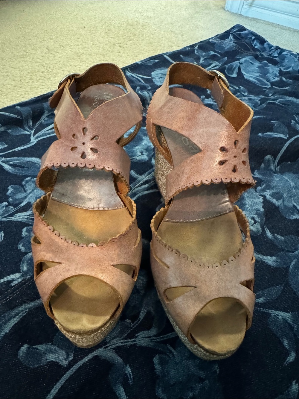 Vintage Pedro Garcia Women’s Pink Leather Cork Wedge Sandals